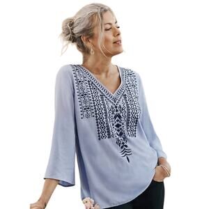 J.Jill Embroidered Bell Sleeve Viscose Top